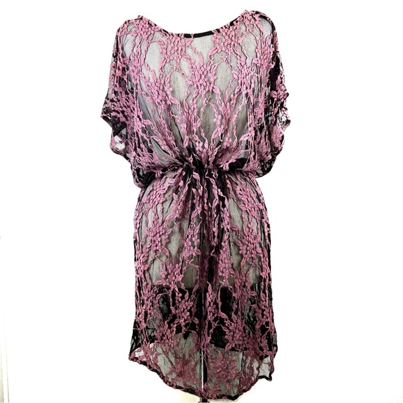 Bar III Other - Bar III Pink & Black Summer Floral Lace Swimsuit Coverup Dress | Size L